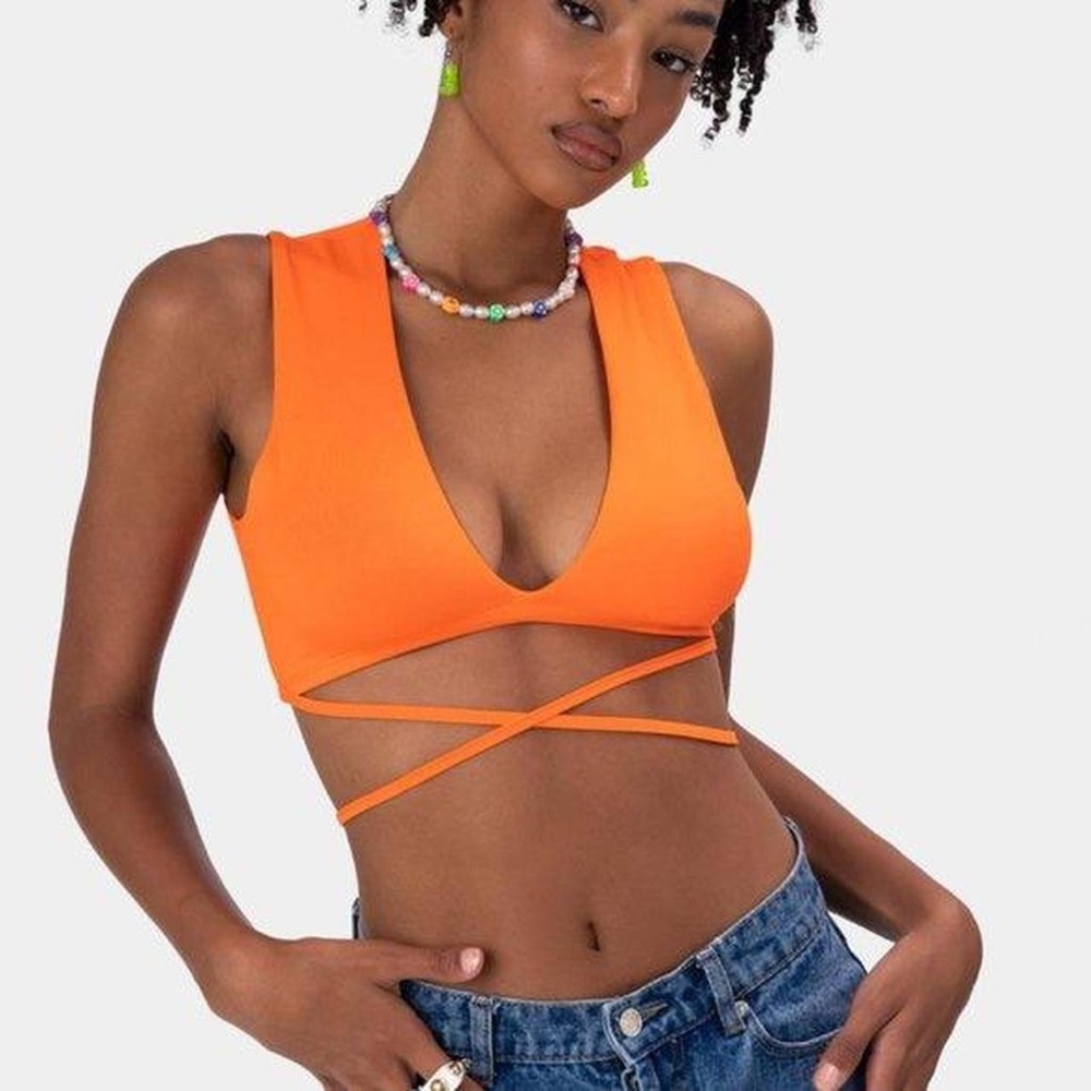 Asoka Womens Crop Top Orange Crossover Size M